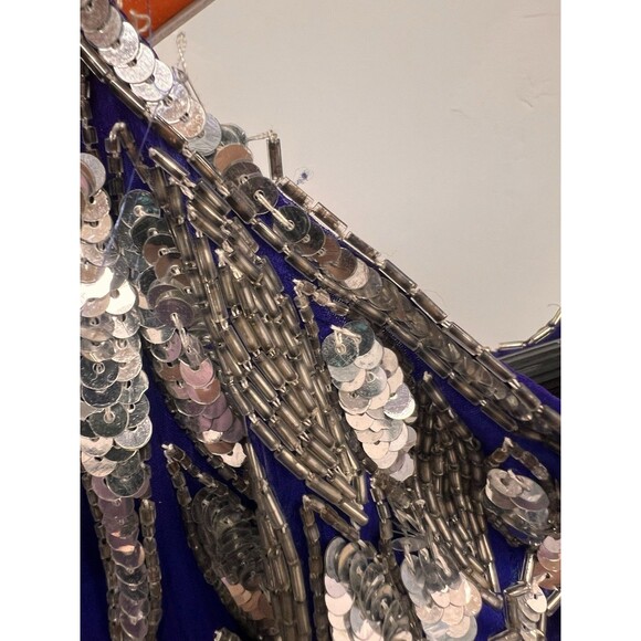 Vintage Formal Sequins Silk Beaded Dress Stenay 80’s Glamour Scallop Sleeves 14 - Picture 7 of 16